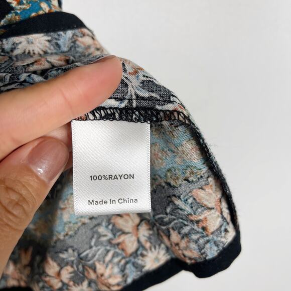 Evereve XSmall XS Black Orange Floral Swing Tank Top Square Neck Printed Smocked - Picture 6 of 9